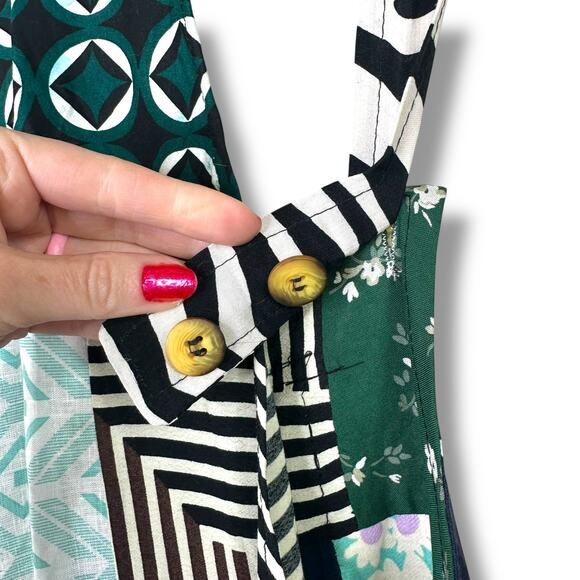 Handmade In India NWOT Patchwork Adjustable Coconut Buttons Oversized Overalls - Picture 11 of 11